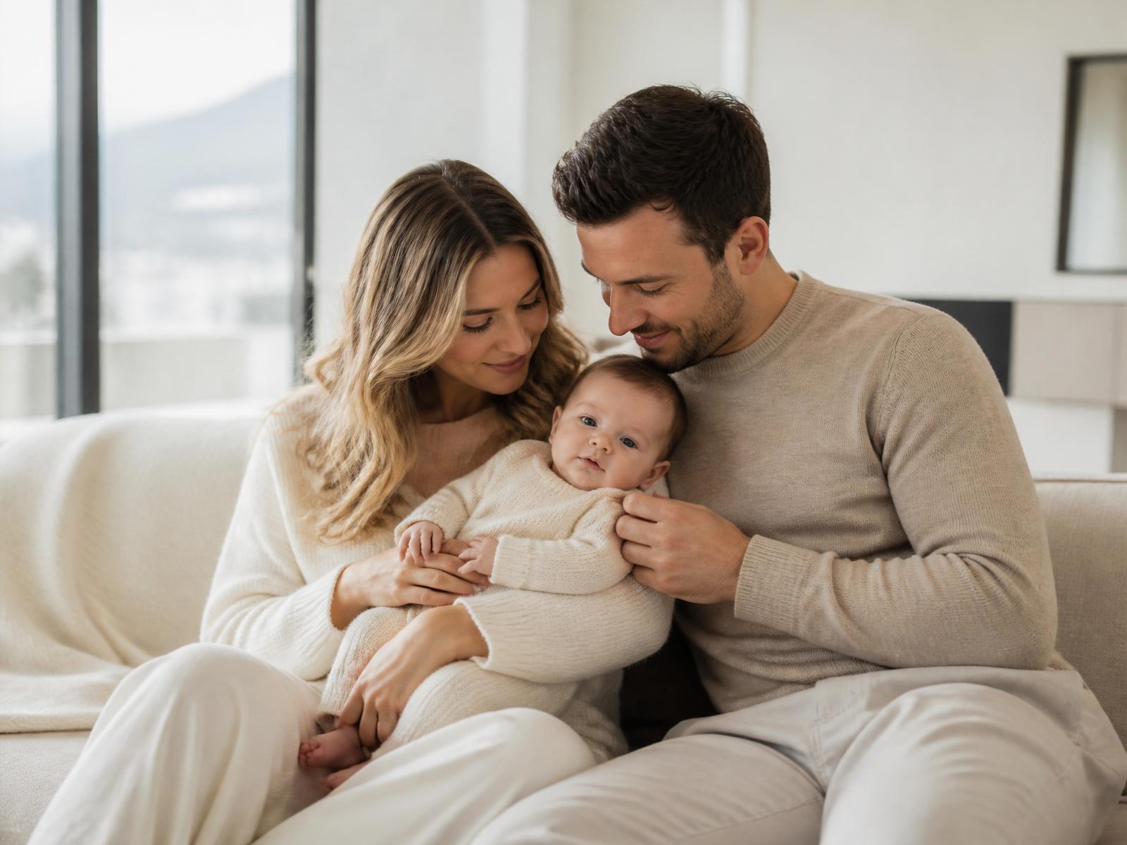 A young family in a bright Swiss home